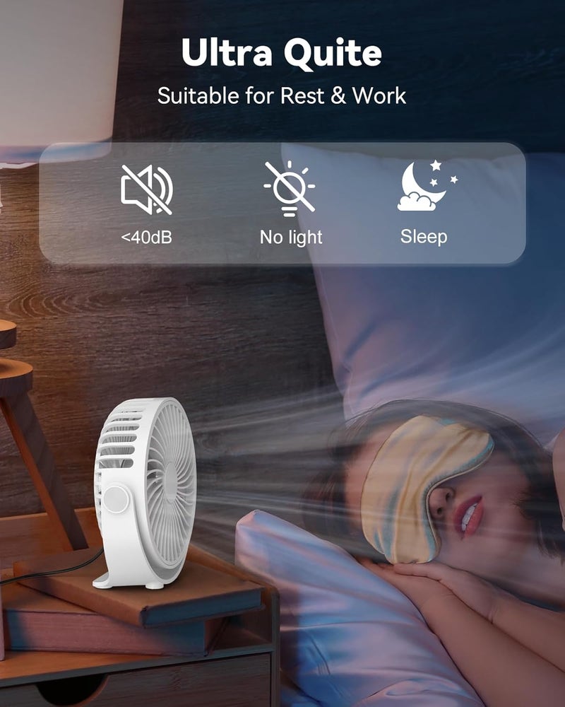 Edvision USB Desk Fan, 5 Inch Mini Portable, 3 Speeds Strong Airflow Personal Desktop, Detachable Cooling Fan 360° Rotation Quiet Small Fan for Desk Home Office Travel Car, White, 5ft Cable - Image 5